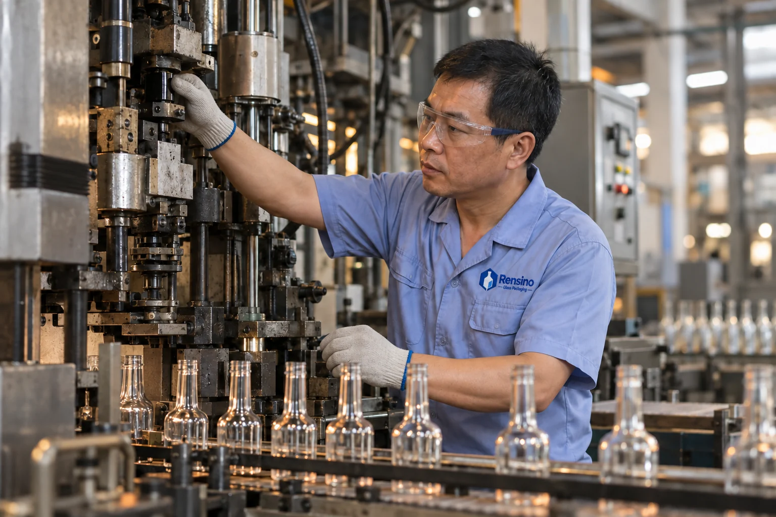 Rensino glass forming — branded factory visualization