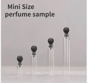 0.5ml 1ml 2ml 3ml Clear Glass Test Tube Bottles with Black Ball Stopper for Essential Oil Perfume Cosmetics and Laboratory Use