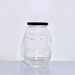 041 Super Flint Glass Honey Jar with Spiral Pattern, Cork Seal and Hot-Stamped Surface for Wine