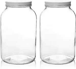 1-Gallon Wide Mouth Glass Canning Jar with Two Airtight Plastic Lids