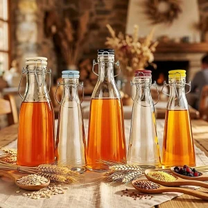 1 Liter 33oz 1000ml Clear Glass Beverage Bottle with Flip Top Swing Stopper for Kombucha and Beer