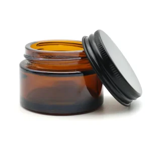 1 oz 30 ml Clear Amber Glass Cosmetic Cream Jar with Matte Black Metal Lid