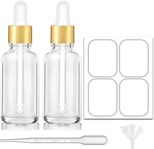 1 oz Clear Glass Dropper Bottle with Golden Top