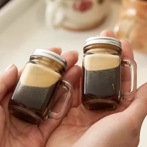 1 oz Mason Square Shot Glass Bottle 40 ML Mini Coffee Glass Jar with Lid and Handle for Wine Liquid