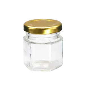 1.5 oz Hexagon Mini Glass Honey Jar With Lid