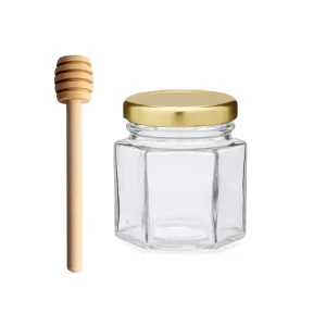 1.5 oz Hexagon Mini Glass Honey Jars with Golden and Black Tinplate Cap for Wedding and Party Favors
