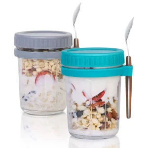 10 oz 20 oz Glass Mason Jar for Overnight Oats and Breakfast with Lid and Spoon