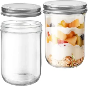 10 oz Round Clear Glass Mason Jar for Canning and Food Storage with Metal Screw Lid
