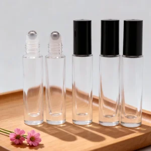 100% No Leakage Customized Capacity 5ml Clear Perfume Roll on Cylinder Glass Bottles Stainless Steel for for Essential Oils