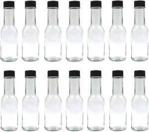 100 Pcs Hot Sauce Bottles Small Glass Bottles Clear Tabasco Woozy Engraved Bottles Empty With Leak Proof Black Screw Cap