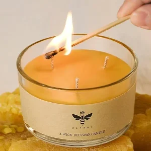 100% Pure Beeswax Candles 3 Wicks Glass Jars For Halloween Christmas Graduation New Year Ramadan Diwali Custom Eco Friendly