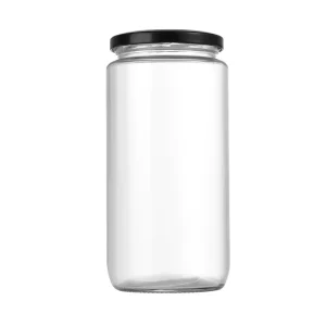 1000 ml Round Wide-Mouth Glass Canning Jar with Metal Lug Cap for Pickles and Coconut Oil