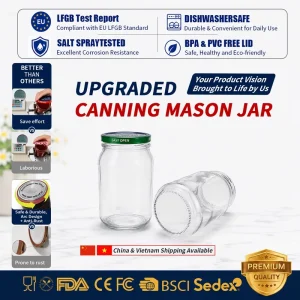 1000ML Glass Canning Jar Set with Twist-Off Lid, Food Grade, 12 Pack, Easy-Open Cap