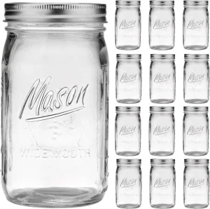 1000ml 32oz Wide Mouth Glass Mason Jars with Airtight Lids for Pickling Canning Fermenting and Food Storage