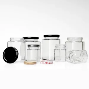 1000ml 500ml 250ml Hexagonal Glass Honey Pickle Jars with Lids