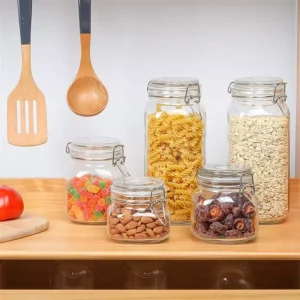 1000ml Glass Food Storage Jar with Airtight Clamp Lid for Flour Cereal Coffee Pasta and Canning