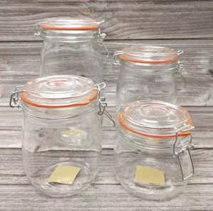 1000ml Glass Storage Jar with Orange Silicone, Silver Clip, Spice Jar