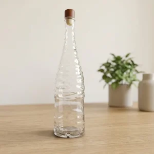 1000ml Handmade Textured Glass Bottle with Wooden Cork Lid for Vodka Wine Juice and Beverages
