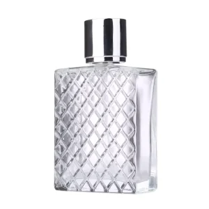 100ML Lattice Shaped Empty Perfume Bottle Aluminum Sprayer Transparent Glass Cosmetic Body Perfume Bottle