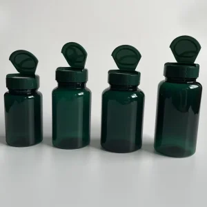 100cc 120cc 150cc 200cc PET Dark Green Capsule and Tablet Bottles with Flip-Top Cap