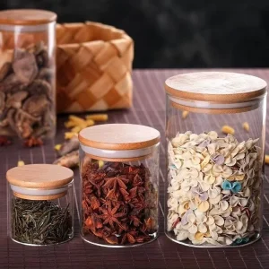 100ml 120ml 250ml 300ml 500ml 1000ml Kitchen High Borosilicate Empty Glass Storage Candle Jar with Bamboo Lids