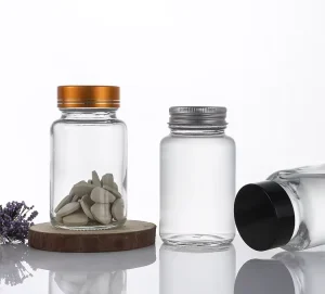100ml 120ml Empty Clear Frosted Wide-Mouth Glass Pill Bottles for Capsules and Medicine