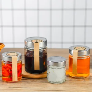 100ml 150ml 180ml 220ml 280ml 380ml 500ml Round clear Food Glass Jar Contain for Packaging Honey Jelly with Metal Lid