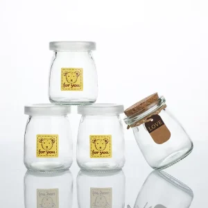 100ml 150ml 200ml Glass Pudding Jar with Cork or Plastic PP Lid