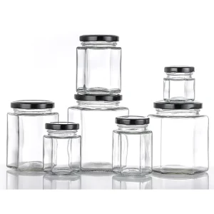 100ml 180ml 280ml 380ml Hexagonal Food Storage Jar Honey Jam Glass Jar with Metal Lid