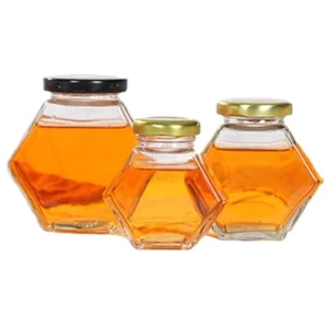 100ml 180ml 280ml 380ml Hexagonal Glass Jam and Honey Jars with Screw Metal Lids