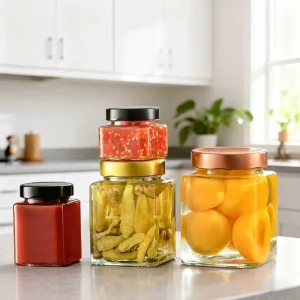 100ml 200ml 280ml 380ml 500ml 730ml Square Food Grade Glass Storage Jars with Metal Lid for Jelly Jam Honey Spice Canning and Pickles