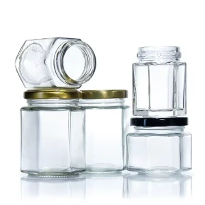 100ml 200ml 300ml Hexagonal Glass Honey Storage Bottles and Sealing Jam Jars with Tinplate Lids