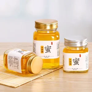 100ml 200ml 380ml 500ml 730ml Square Glass Food Jam and Honey Jar With Aluminum Cap
