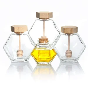 100ml 220ml 380ml Glass Honey Hexagon Jar with Dipper