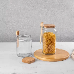 100ml 250ml 450ml Clear Empty Glass Bath Salt Jar with Cork and Wooden Spoon for Body Scrub