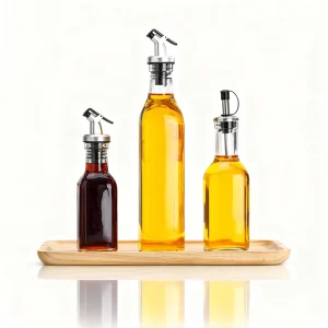 100ml 250ml 500ml Clear Square Olive Oil Glass Bottle with Pouring Nozzle Dispenser
