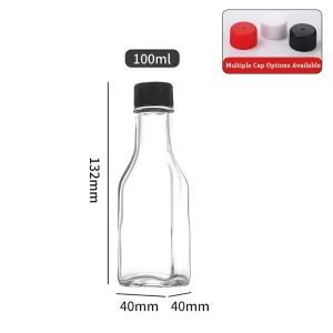 100ml 3.3oz BPA-Free Food-Grade Glass Bottle with Screw Cap for Hot Sauce, Ketchup, and Vinaigrette