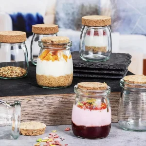 100ml 3.3oz Transparent Glass Pudding Yogurt Jars with Cork, Silk Screen Printed for Food Storage and Candy