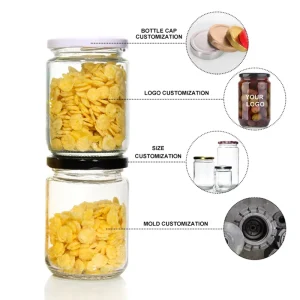 100ml 350ml 500ml Transparent Round Honey Jam Glass Jar with Black Lid
