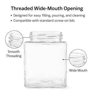 100ml 380ml 500ml Square Clear Glass Canning Jar with Twist-Off Screw Lid, PVC and BPA Free