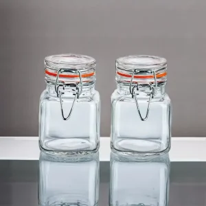 100ml Airtight Square Glass Jar with Screw Cap and Locking Clip for Spice, Honey and Jam Storage