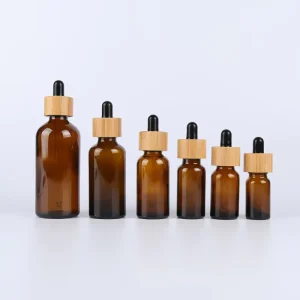 100ml Clear Amber Glass Oil Bottle with Bamboo Dropper and Lid