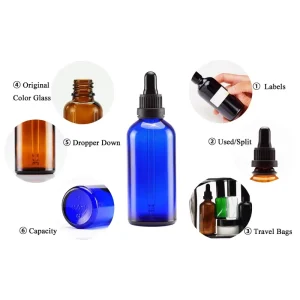 100ml Cobalt Blue Glass Serum Bottle with Tamper-Proof Pipette Cap for Essential Oil Refill