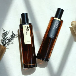 100ml Empty Slim Tall Cylinder Amber Glass Perfume Spray Bottle with Glossy Black Aluminum Cap
