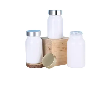 100ml Frosted Transparent Glass Wide Mouth Medicine Tablet Capsule Bottle with Screw Cap for Health Powder, Goji Berry, Cordyceps