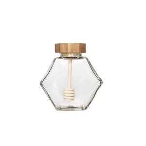 100ml Glass Jar Honey Mini Honey Jars Glass Hexagonal Seal Designed Storage Container Jars with Wood Bamboo Lid
