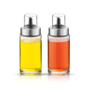 100ml Glass Oil and Vinegar Bottle with Stainless Steel Lid Transparent Snap Cover and Non-Drip Spout