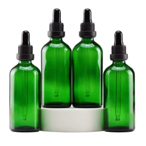 100ml Green Glass Dropper Bottle with Tamper-Evident Seal for Herbal Essential Oil and Skin Care Serum