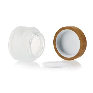 100ml Oval Clear Frosted Glass Cosmetic Cream Jar and Bottle Set with Bamboo Screw Caps