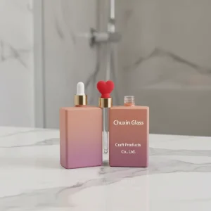 100ml Pink Gradient Glass Skincare Perfume Cosmetic Dropper Bottle with Heart-Shaped Screw Cap